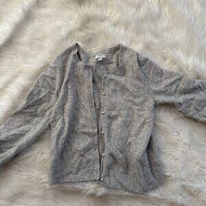 JCrew Light Grey Cashmere Button Up Sweater
